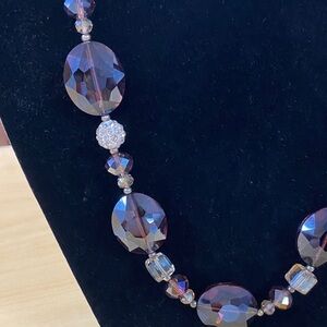 Elegant purple glass and crystal Beaded Necklace 18”